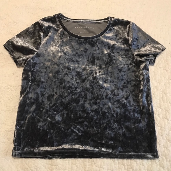 Gorgeous Aeropostale short sleeve dark silver gray crewneck velvet top (S) - Picture 1 of 13